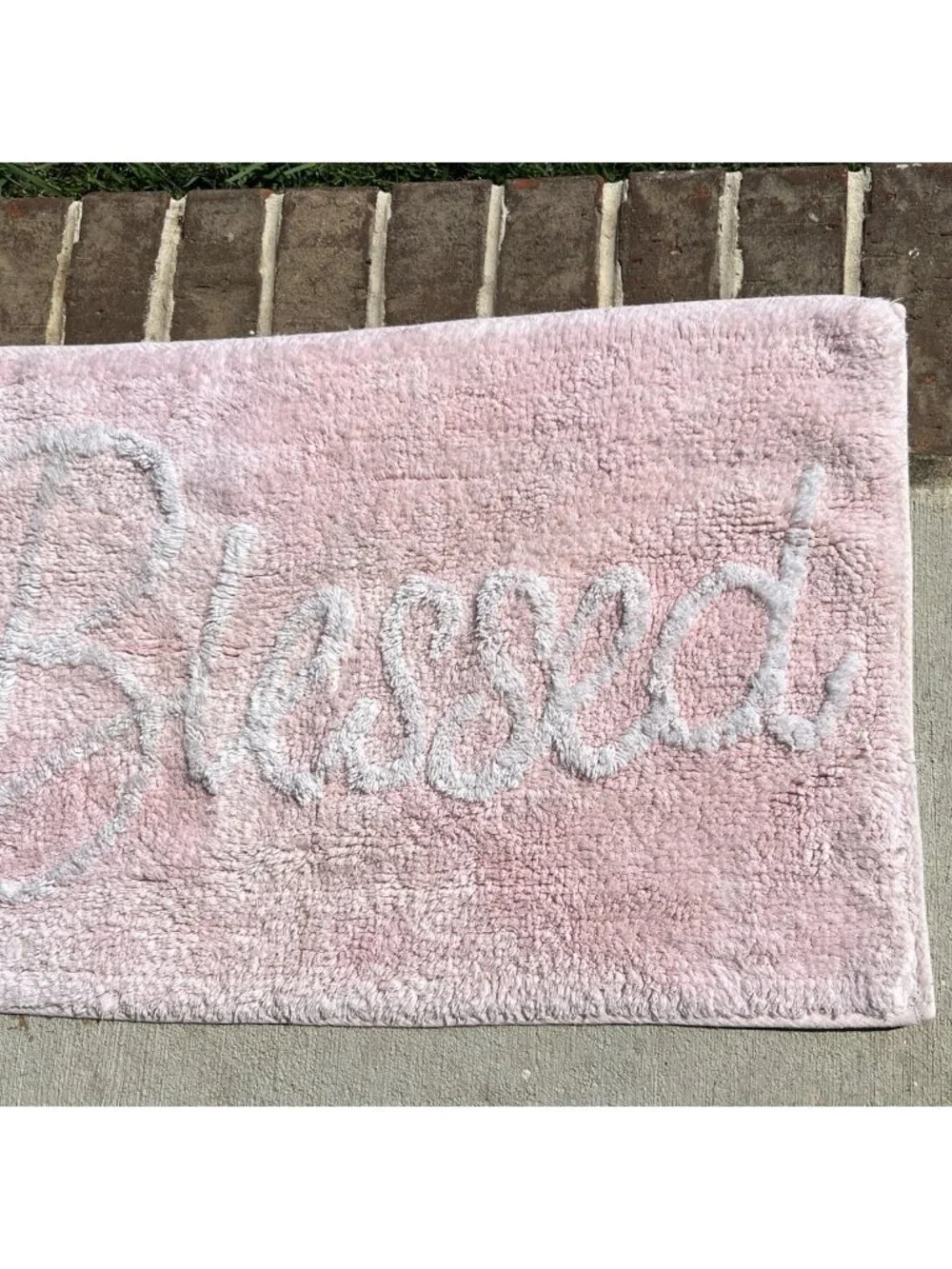 Chenille Rug Bath Mat Pink & White “Blessed” 29 X 18” Cottage Core